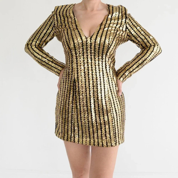 BooHoo Night Gold Metallic Sequins Dress Size 8 - Picture 2 of 15